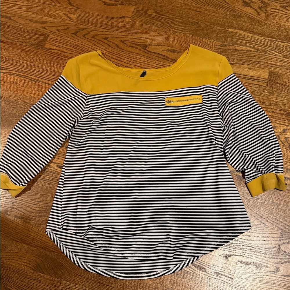 Stylish Yellow and Black Striped Women's Long Sleeve Top